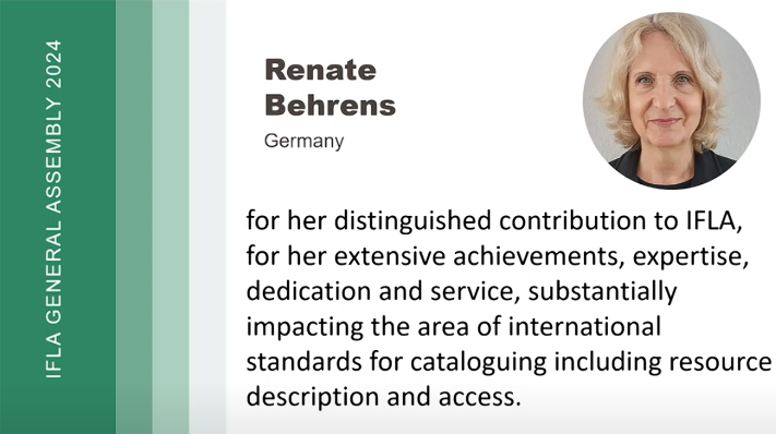 Renate Behrens' citation on the IFLA Scroll of Appreciation