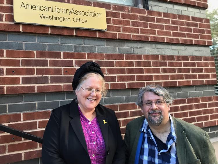 Ahava Cohen and Szabolcs Dancs outside the American Library Association Washington Office. Photo by Anne Welsh.